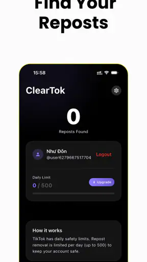 ClearTok: repost remover screenshot