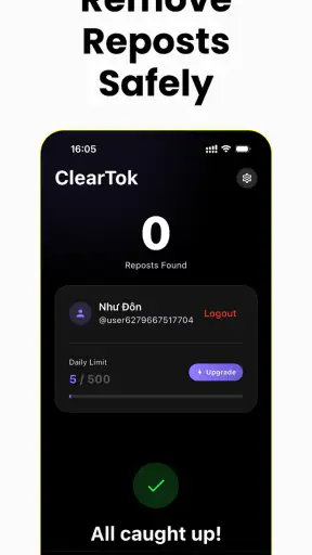 ClearTok: repost remover screenshot