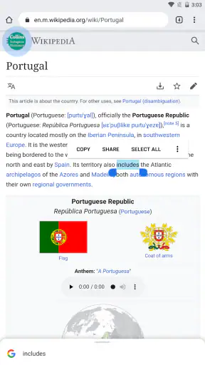 Collins Portuguese Dictionary screenshot