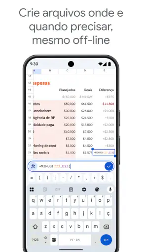 Google Planilhas screenshot