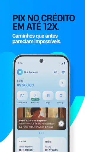 Neon cartão de crédito e conta screenshot