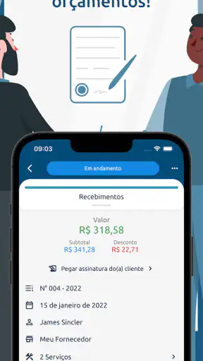 Orçamentos, Recibos e Clientes screenshot