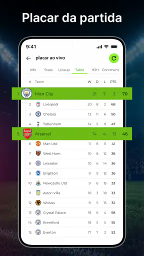 Placar de futebol ao vivo screenshot