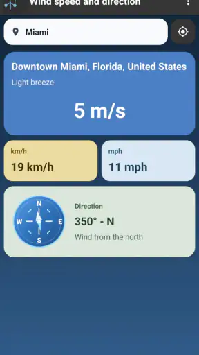 Velocidade e direção do vento screenshot