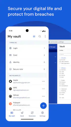 Bitwarden lösenordshanterare screenshot