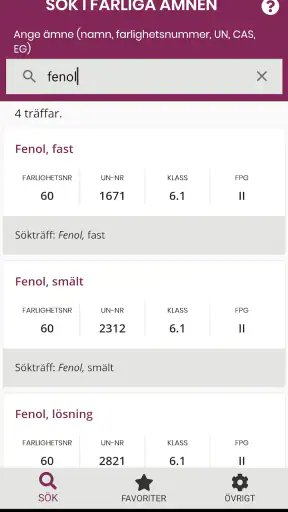 Farliga ämnen screenshot