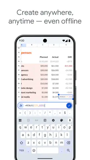 Google Kalkylark screenshot