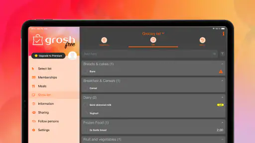 Grosh intelligent inköpslista screenshot