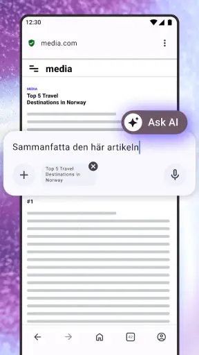 Opera webbläsare med AI screenshot
