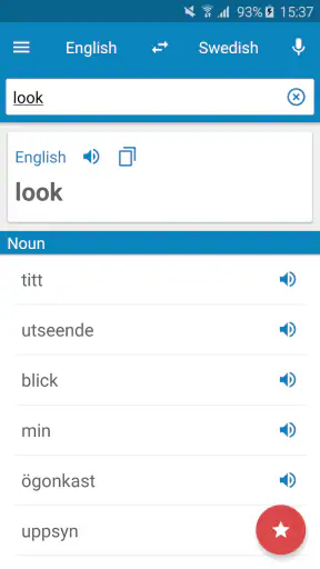 Svensk-engelsk ordbok screenshot