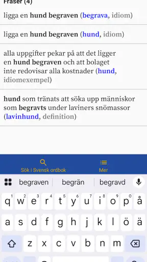 Svensk ordbok screenshot