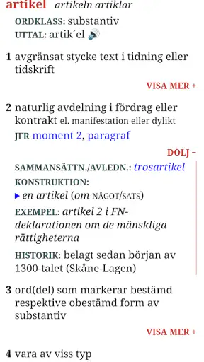 Svensk ordbok screenshot