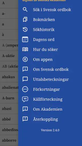 Svensk ordbok screenshot