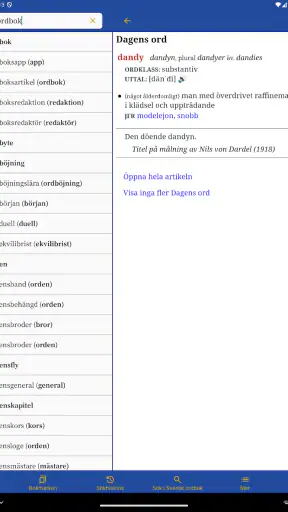 Svensk ordbok screenshot