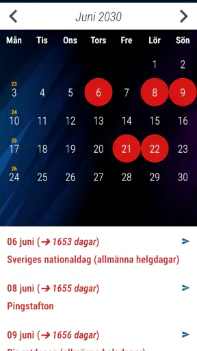 Sverige Kalender Helgdagar screenshot