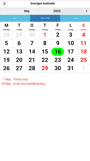 Sveriges kalender screenshot