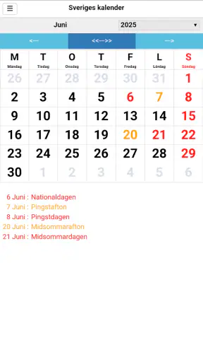 Sveriges kalender screenshot