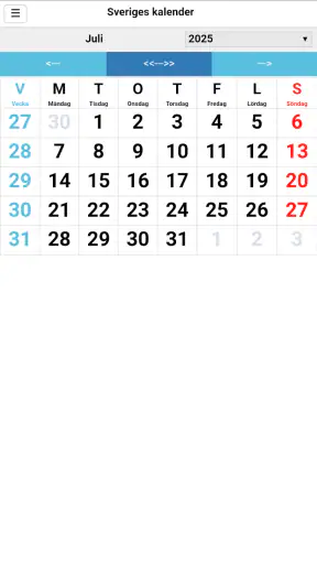 Sveriges kalender screenshot
