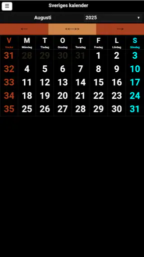 Sveriges kalender screenshot