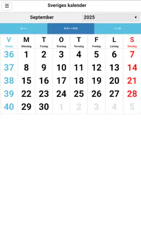 Sveriges kalender screenshot