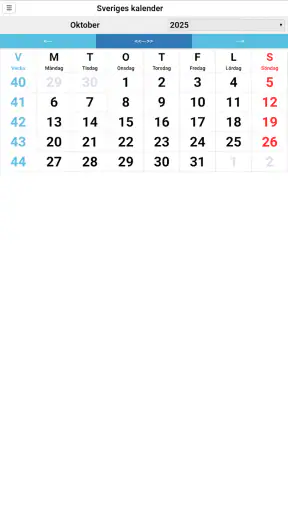 Sveriges kalender screenshot