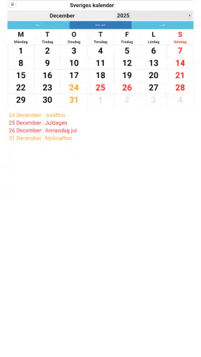 Sveriges kalender screenshot