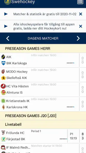 Swehockey screenshot