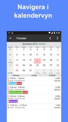 Tidrapport: Arbetstid Spårning screenshot