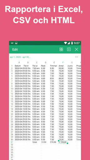 Tidrapport: Arbetstid Spårning screenshot