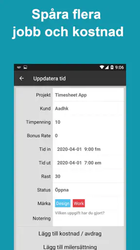 Tidrapport: Arbetstid Spårning screenshot