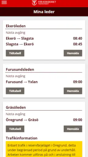 Trafikinfo Färjerederiet screenshot