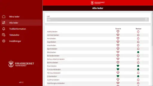 Trafikinfo Färjerederiet screenshot