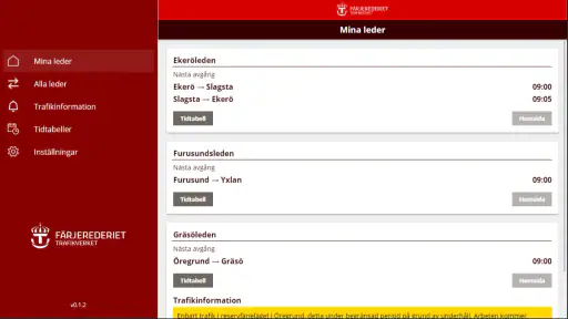 Trafikinfo Färjerederiet screenshot