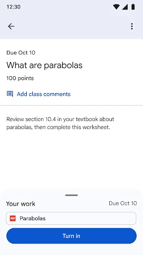Google Classroom screenshot