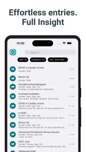 Medical and surgical logbook screenshot