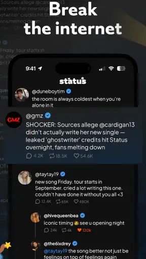 status - sims but social media screenshot